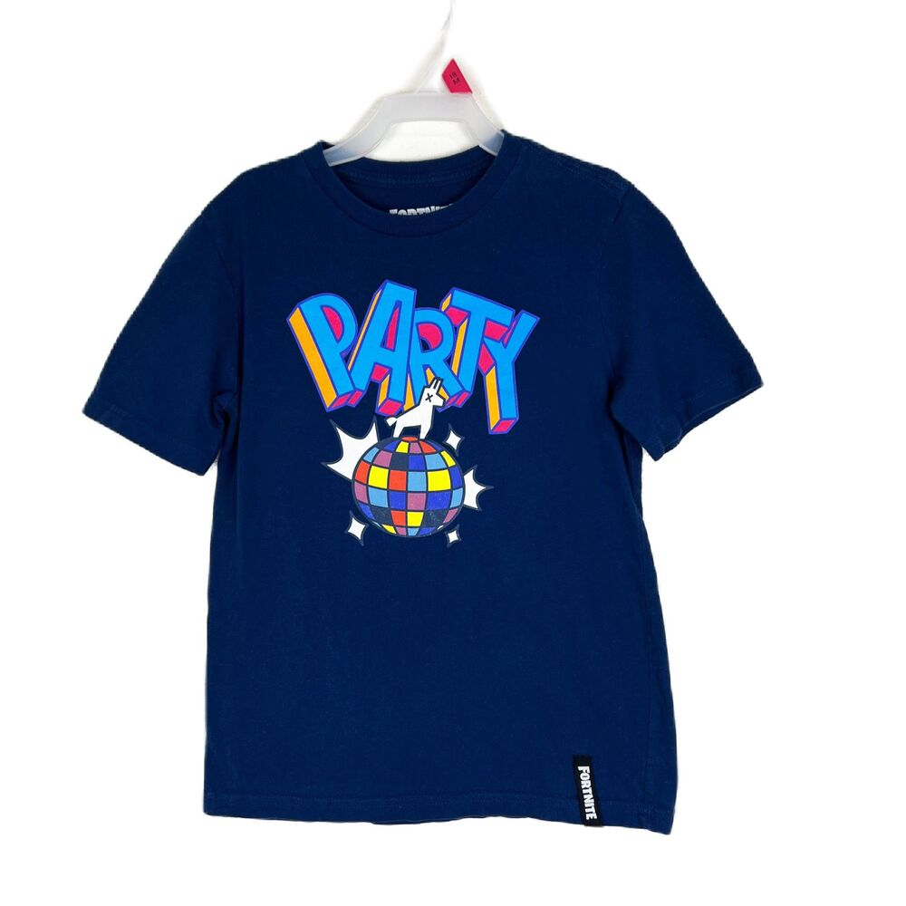Fortnite Shirt Youth Medium Blue Party Unicorn Graphic Short Sleeve Tee